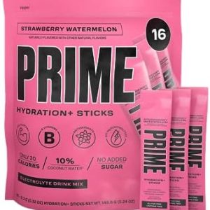 PRIME HYDRATION+ Sticks Strawberry Watermelon | Hydration Powder Single Serve Sticks | Electrolyte Powder On The Go | Low Sugar | Caffeine-Free | Vegan | 16 Sticks